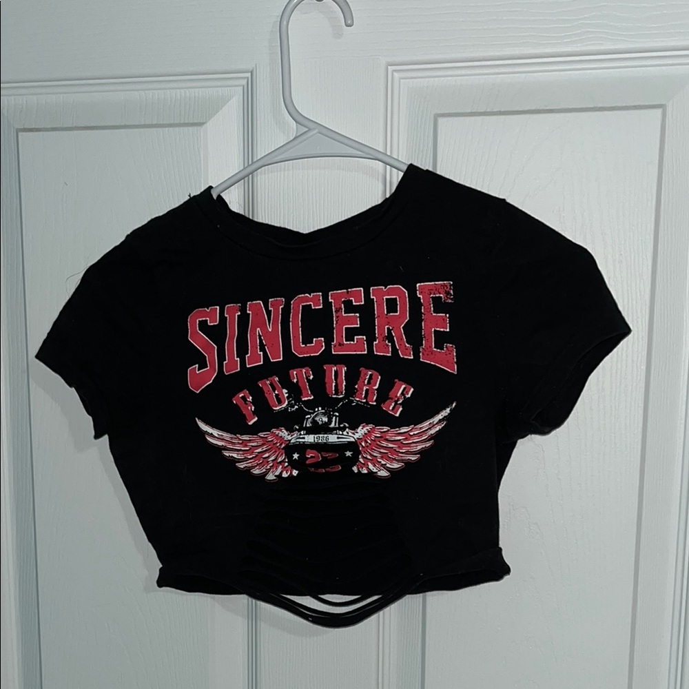 SHEIN Black Crop Top with Red Graphic